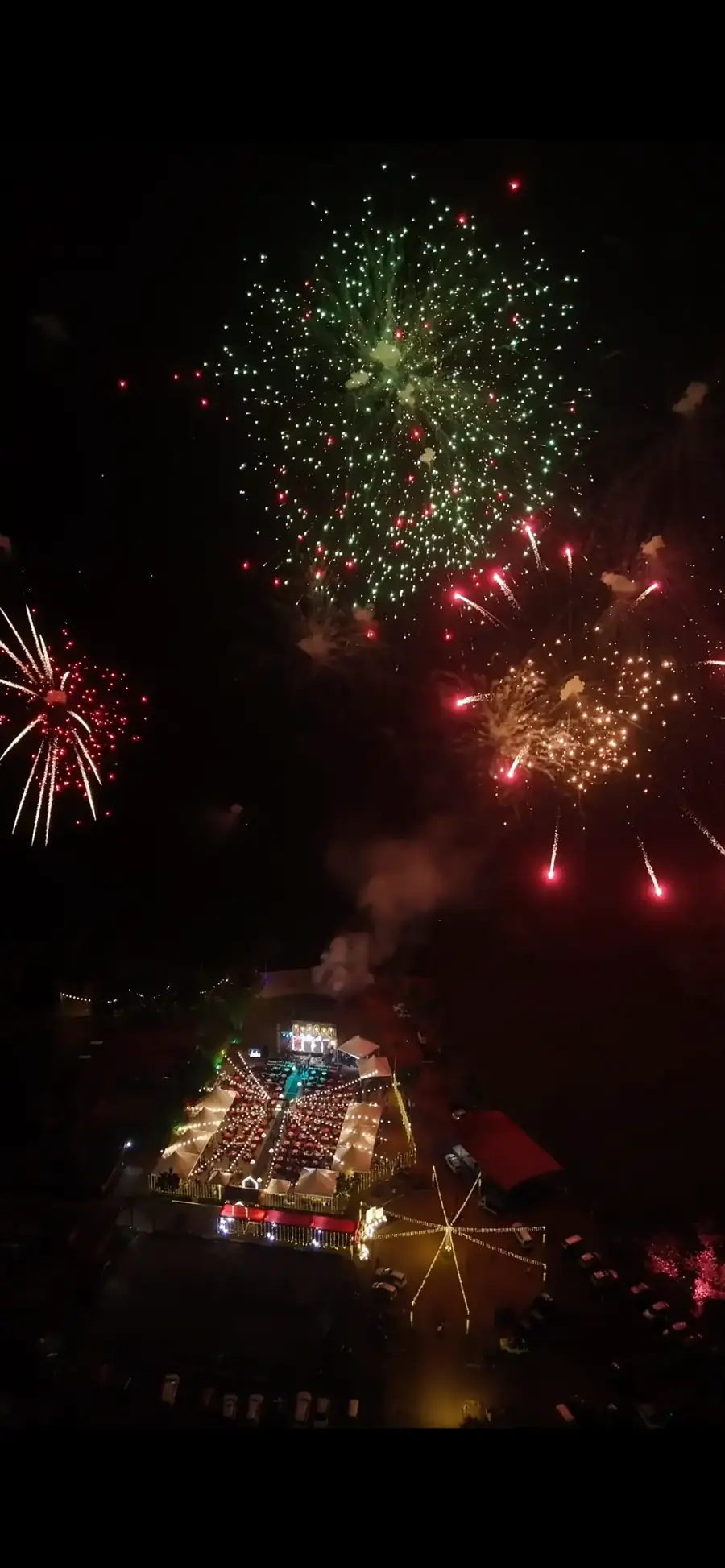 Aerial view of a fireworks spectacle
